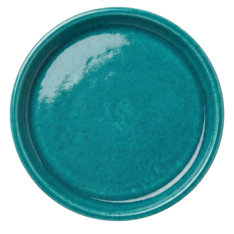 Soucoupe 39cm turquoise faite à la main en terre cuite émaillée