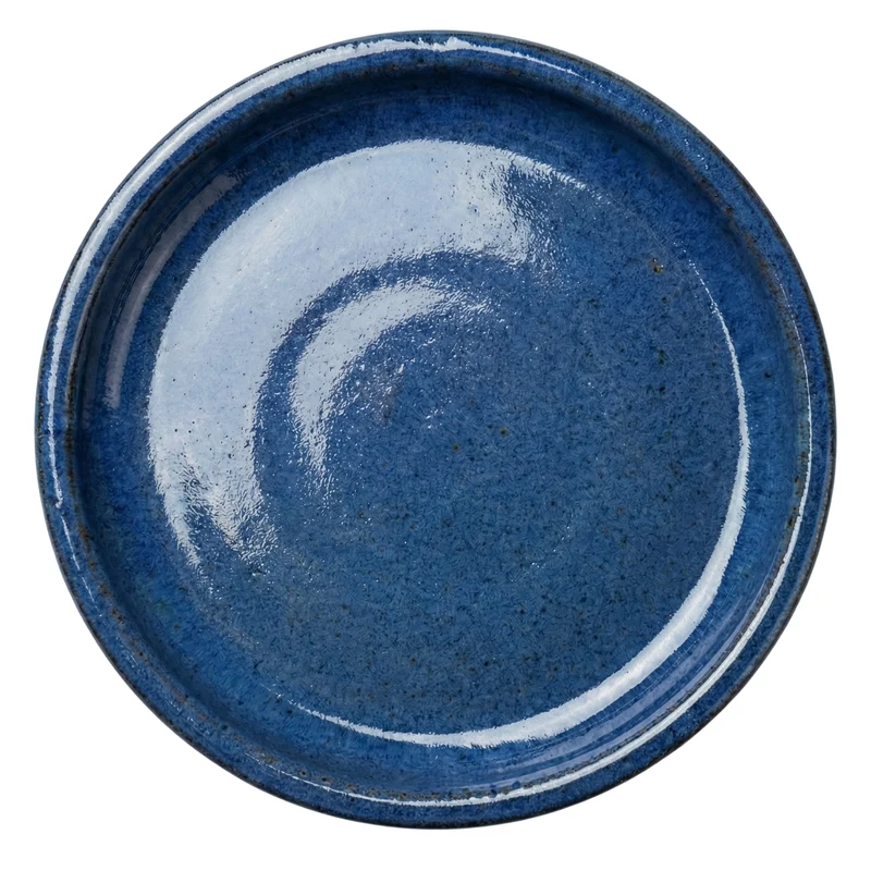 Soucoupe 24cm bleu antique faite à la main en terre cuite émaillée