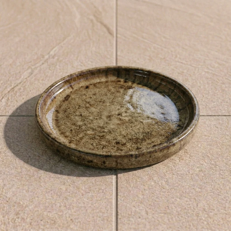 Soucoupe 24cm bronze sablé faite à la main en terre cuite émaillée