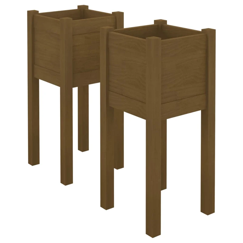 Jardineras 2 Uds Madera Maciza De Pino Marrón Miel 31x31x70 Cm