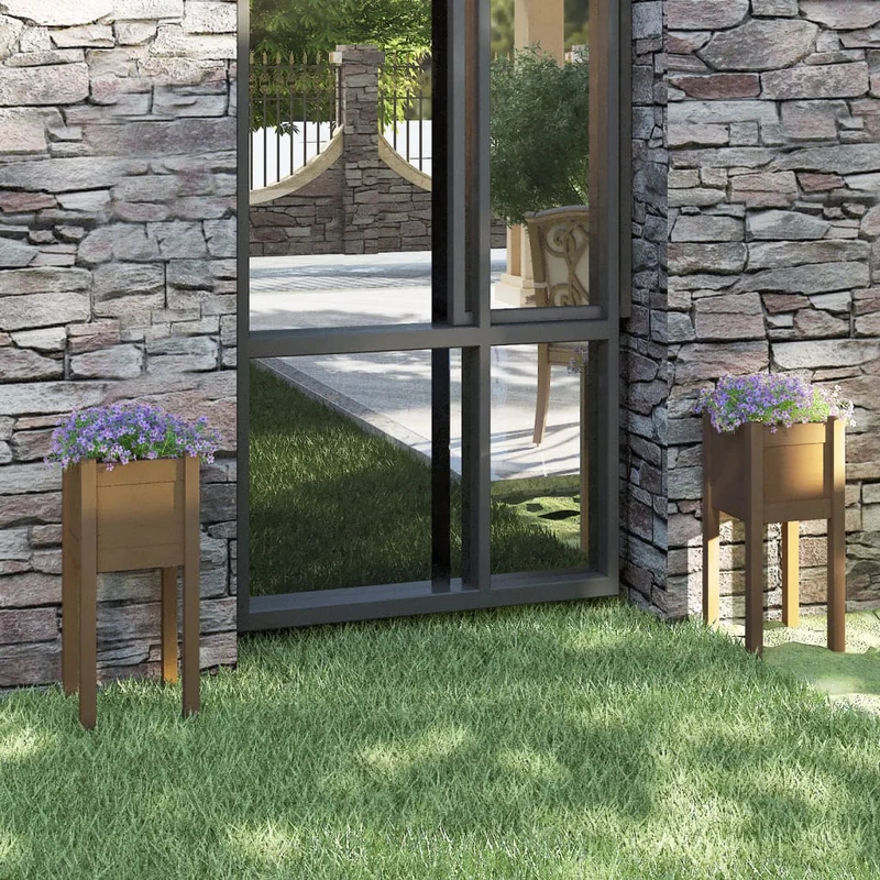 Jardineras 2 Uds Madera Maciza De Pino Marrón Miel 31x31x70 Cm