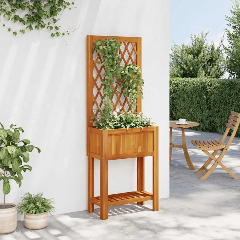 Jardinera Con Enrejado Y Estante Acacia Maciza 55x29,5x152 Cm
