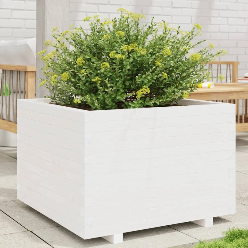 Jardinera Madera Maciza De Pino Blanco 70x70x49,5 Cm