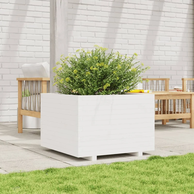 Jardinera Madera Maciza De Pino Blanco 70x70x49,5 Cm
