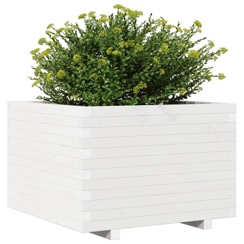 Jardinera Madera Maciza De Pino Blanco 70x70x49,5 Cm
