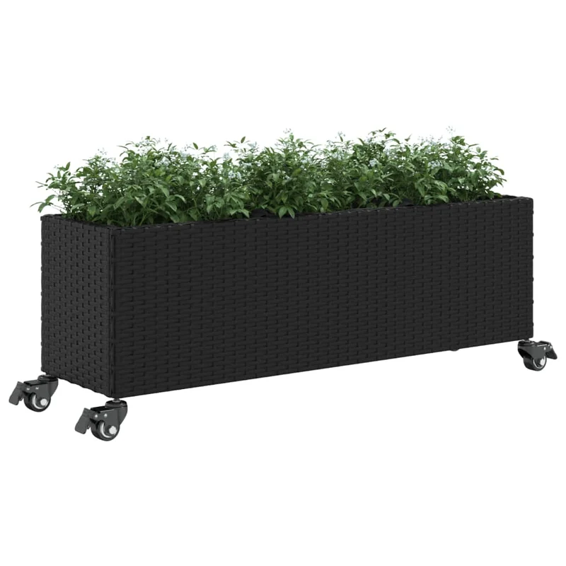Jardineras Con Ruedas 2 Uds Ratán Sintético Negro 107x32x38 Cm