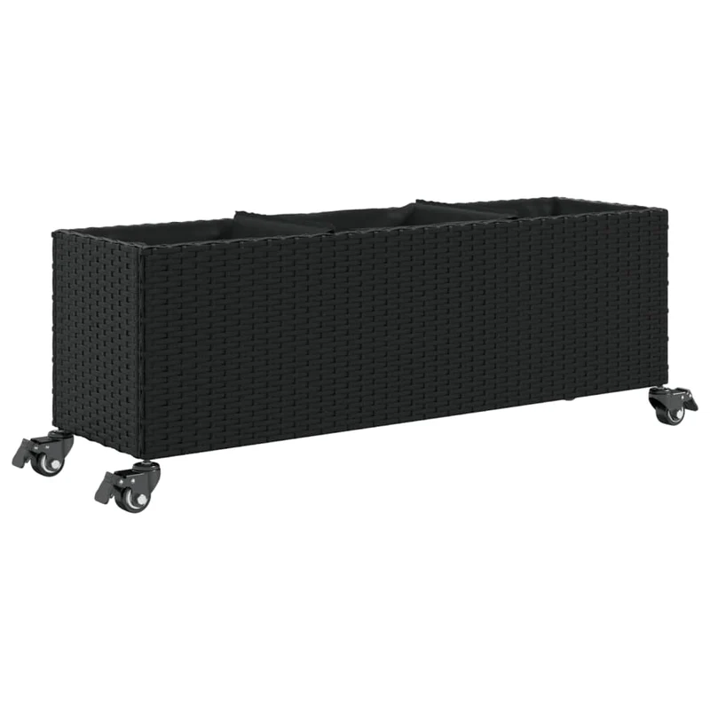 Jardineras Con Ruedas 2 Uds Ratán Sintético Negro 107x32x38 Cm
