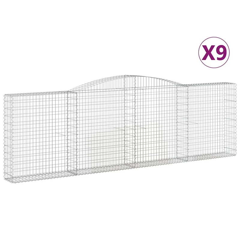 Cestas De Gaviones 9 Uds Forma De Arco Hierro 400x30x120/140 Cm