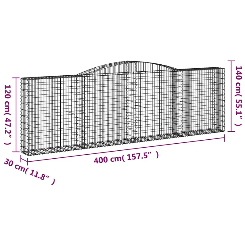 Cestas De Gaviones 9 Uds Forma De Arco Hierro 400x30x120/140 Cm