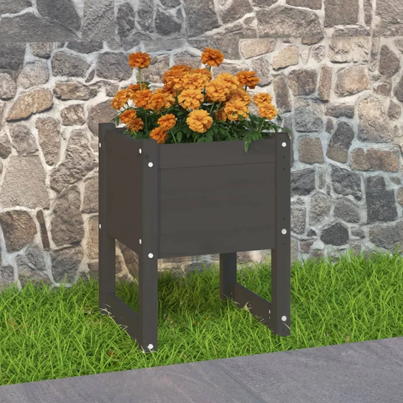 Jardinera De Madera Maciza De Pino Gris 40x40x52,5 Cm