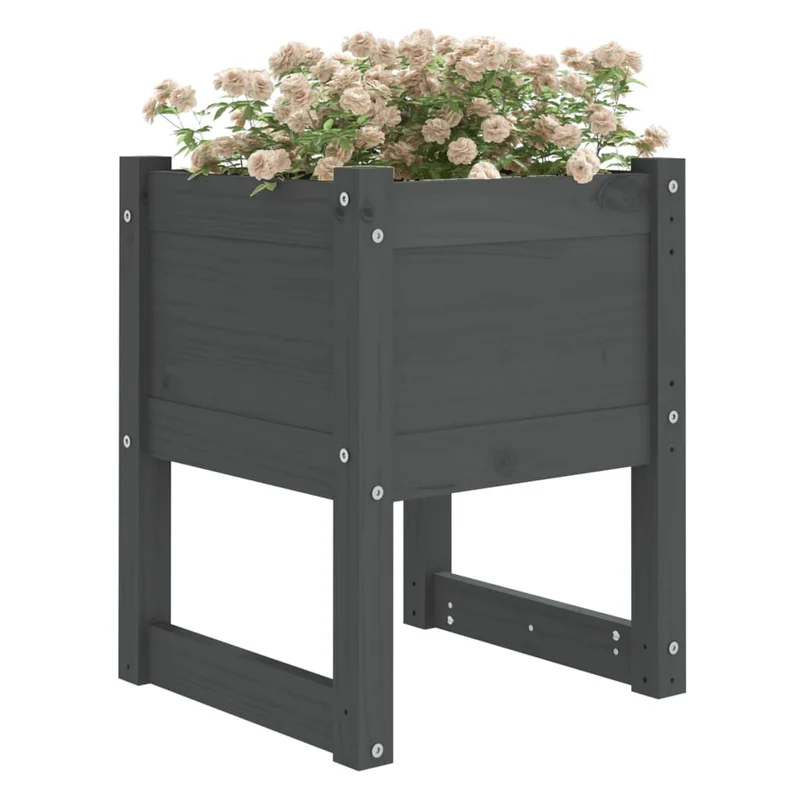 Jardinera De Madera Maciza De Pino Gris 40x40x52,5 Cm