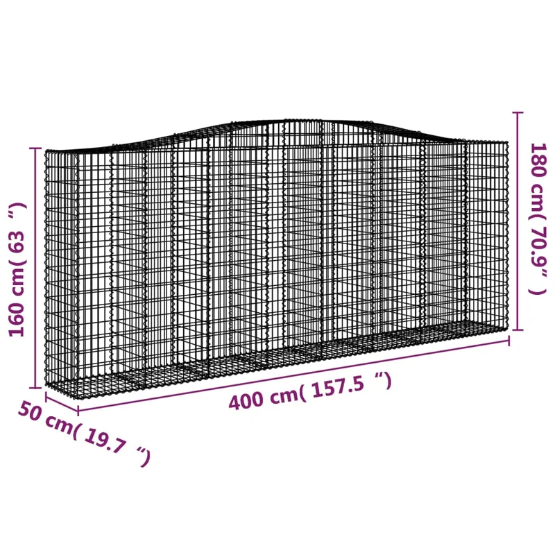 Cestas De Gaviones 8 Uds Forma De Arco Hierro 400x50x160/180 Cm
