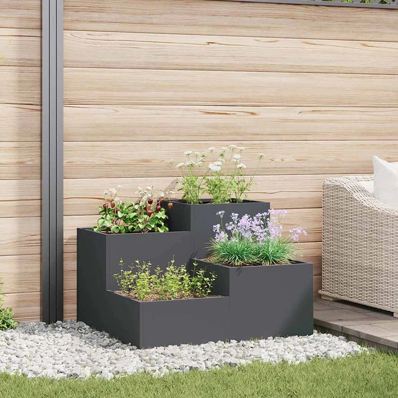 Maceta Para Jardín Antracita 80 X 80 X 60 Cm Acero