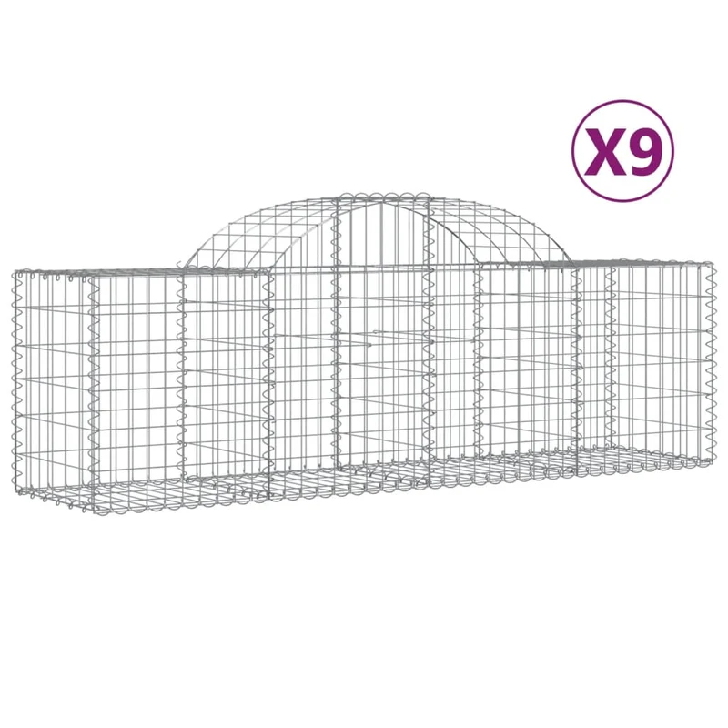 Cestas De Gaviones 9 Uds Forma De Arco Hierro 200x50x60/80 Cm