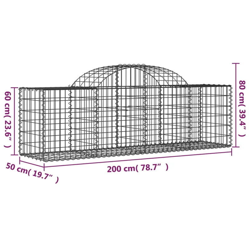Cestas De Gaviones 9 Uds Forma De Arco Hierro 200x50x60/80 Cm