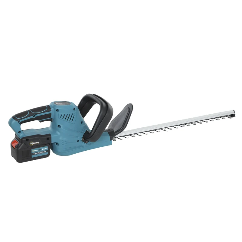 Outsunny Cortasetos Eléctrico Con 2 Baterías De 4000mah Y Cuchilla De 51 Cm Azul