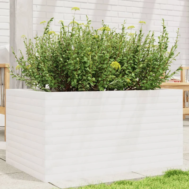 Jardinera De Madera Maciza De Pino Blanco 90x60x45,5 Cm