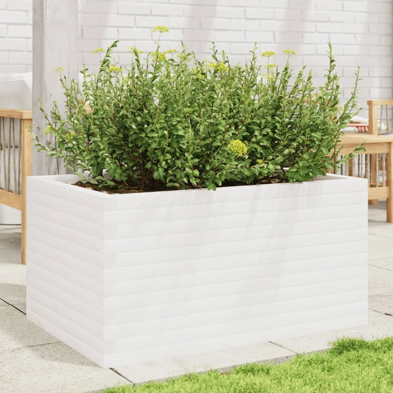Jardinera De Madera Maciza De Pino Blanco 90x60x45,5 Cm