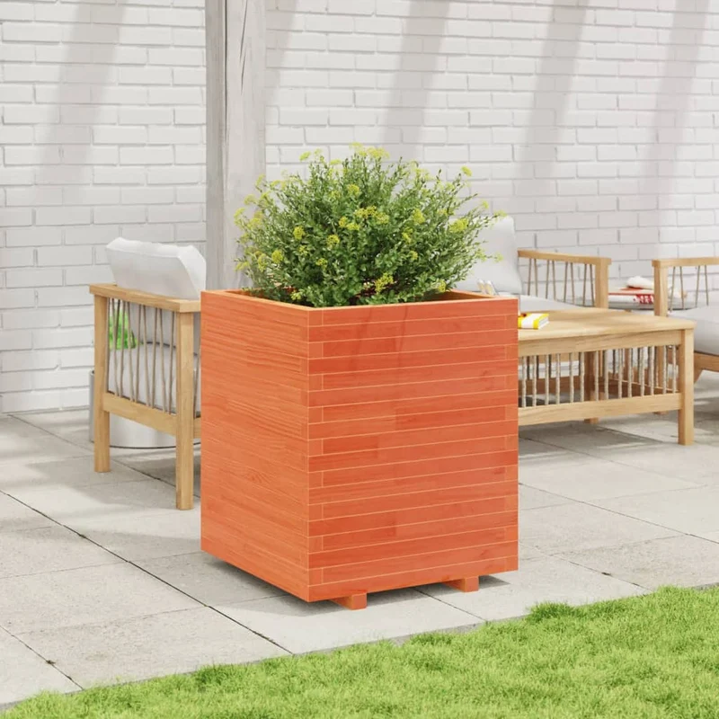 Jardinera Madera Maciza De Pino Marrón Cera 60x60x72,5 Cm