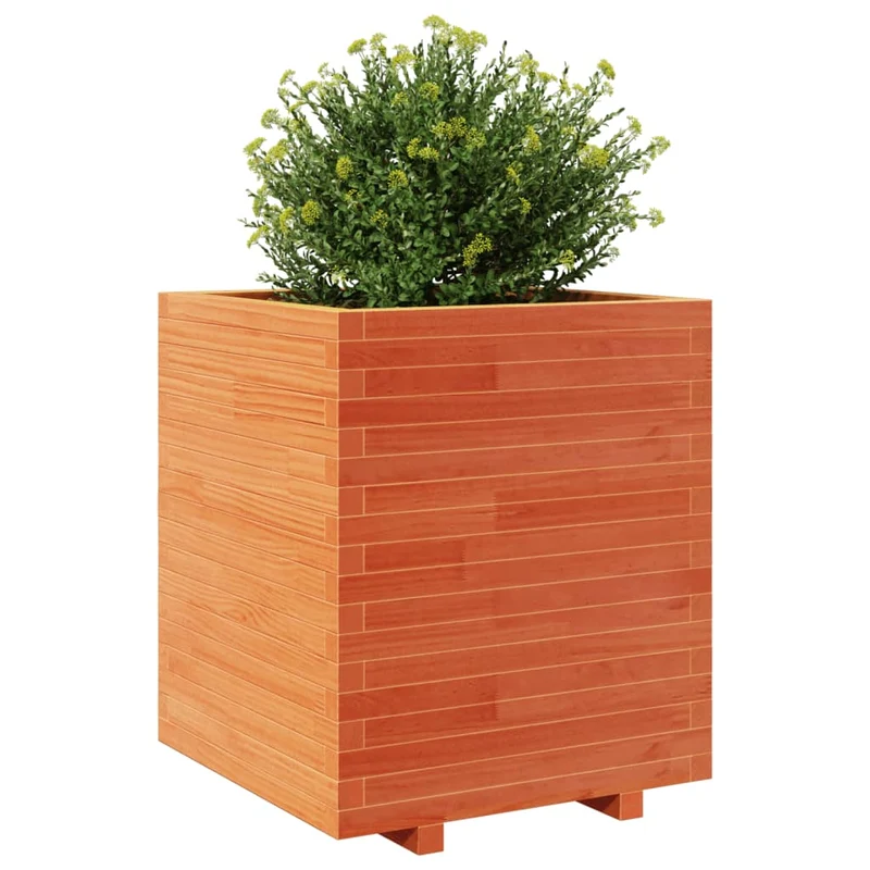 Jardinera Madera Maciza De Pino Marrón Cera 60x60x72,5 Cm