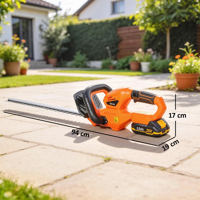 Outsunny Cortasetos Eléctrico Con Batería De 2000mah Y Cuchilla De 51 Cm Naranja
