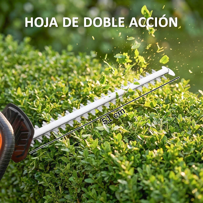 Outsunny Cortasetos Eléctrico Con Batería De 2000mah Y Cuchilla De 51 Cm Naranja