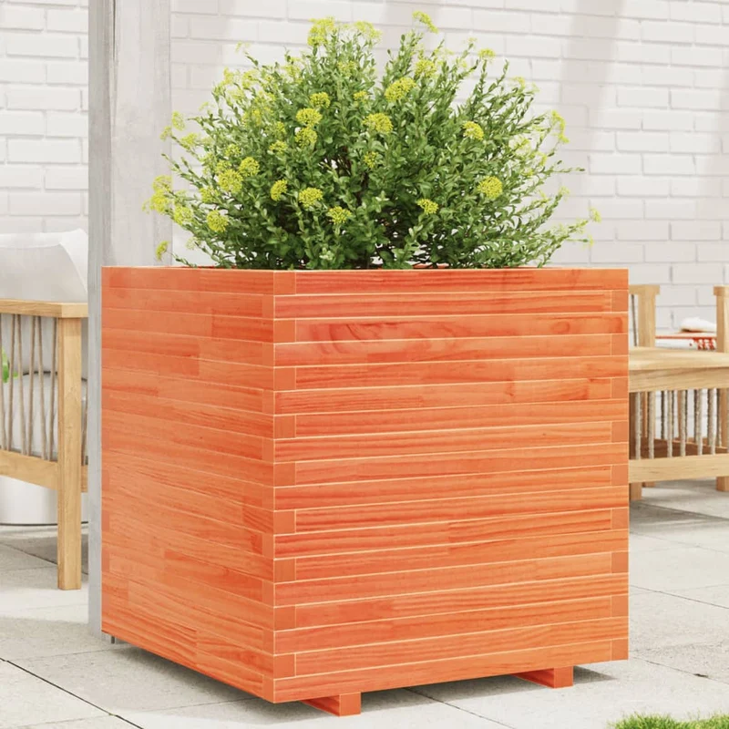 Jardinera Madera Maciza De Pino Marrón Cera 70x70x72 Cm