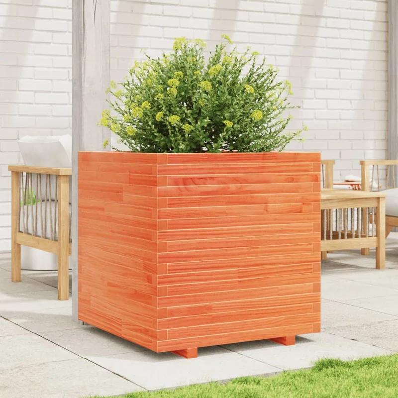 Jardinera Madera Maciza De Pino Marrón Cera 70x70x72 Cm