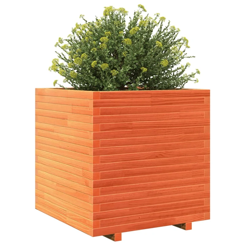 Jardinera Madera Maciza De Pino Marrón Cera 70x70x72 Cm