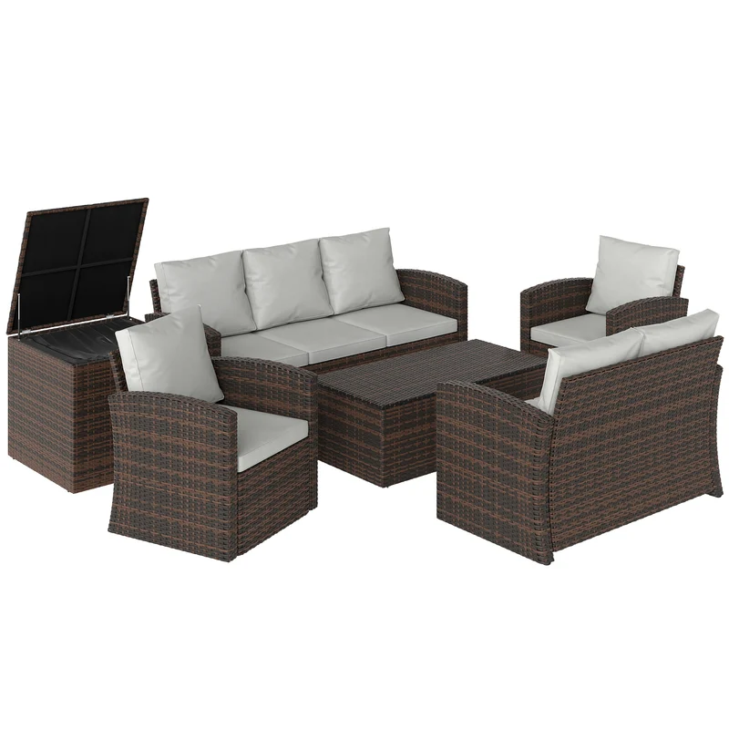 Outsunny Conjunto De Jardín Exterior De Ratán Sintético De 6 Piezas Beige