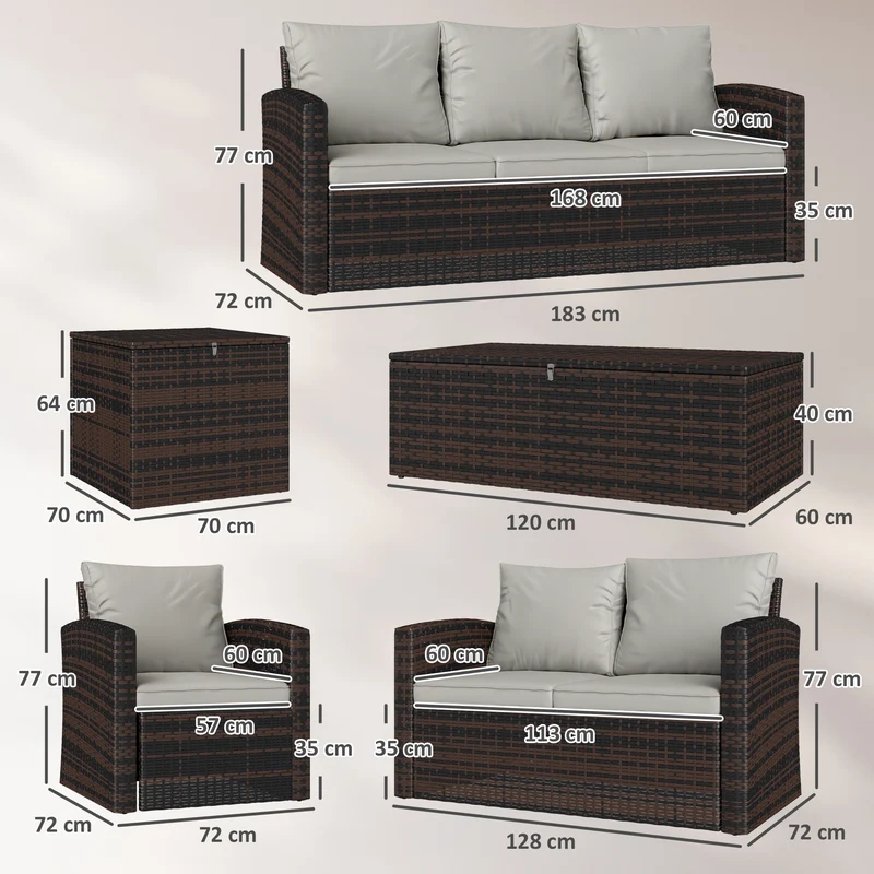 Outsunny Conjunto De Jardín Exterior De Ratán Sintético De 6 Piezas Beige