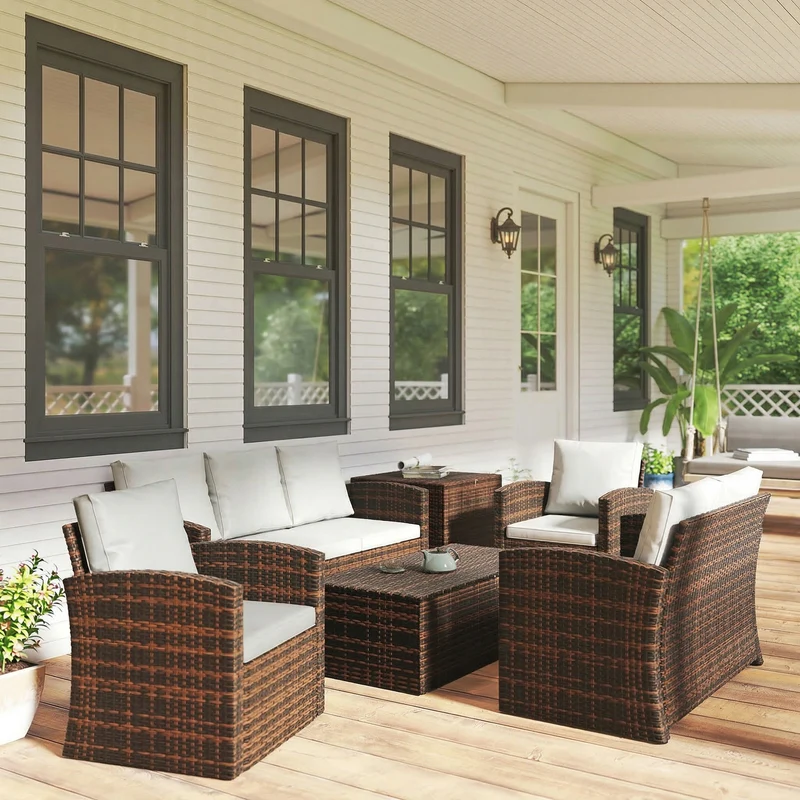 Outsunny Conjunto De Jardín Exterior De Ratán Sintético De 6 Piezas Beige