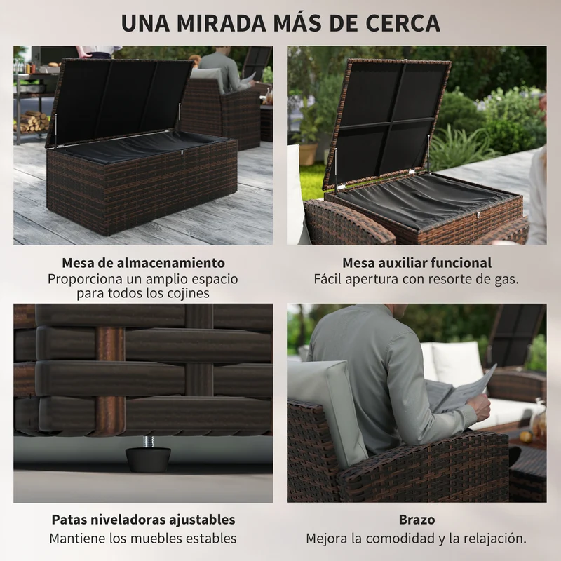 Outsunny Conjunto De Jardín Exterior De Ratán Sintético De 6 Piezas Beige