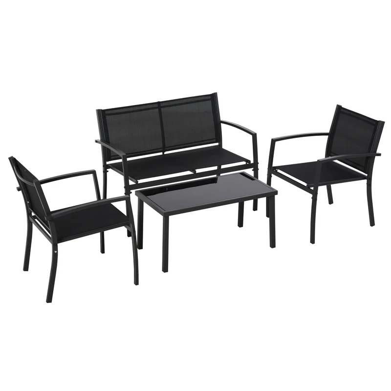 Outsunny Conjunto De Muebles De Jardín 4 Piezas Muebles Jardín Exterior Negro