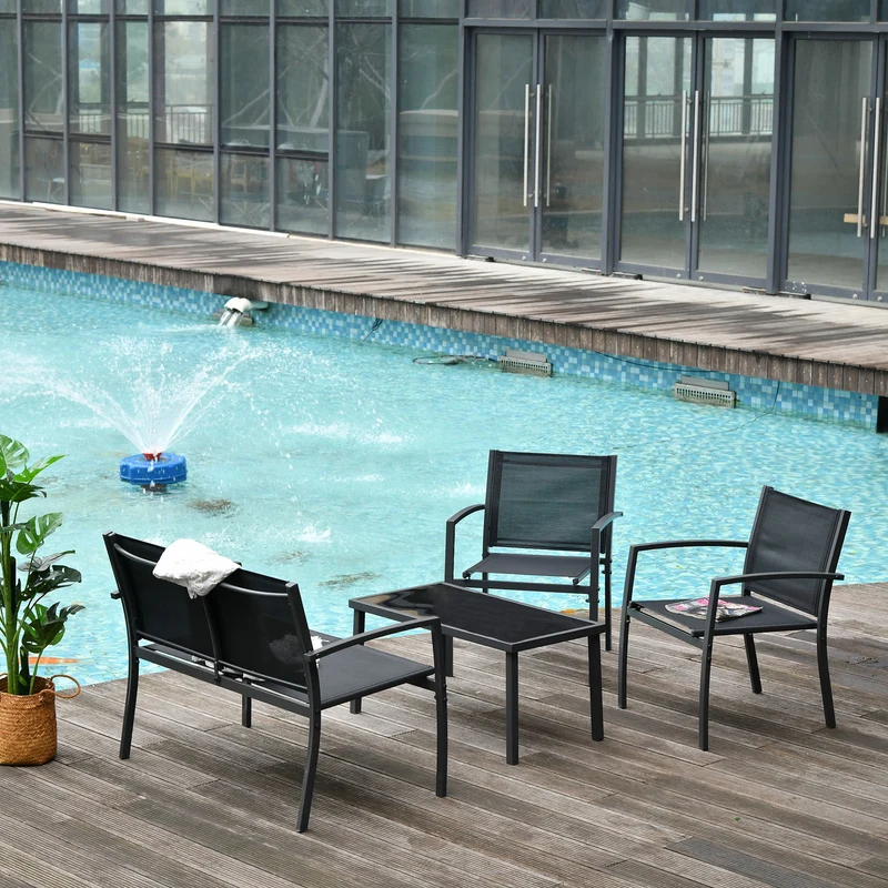 Outsunny Conjunto De Muebles De Jardín 4 Piezas Muebles Jardín Exterior Negro