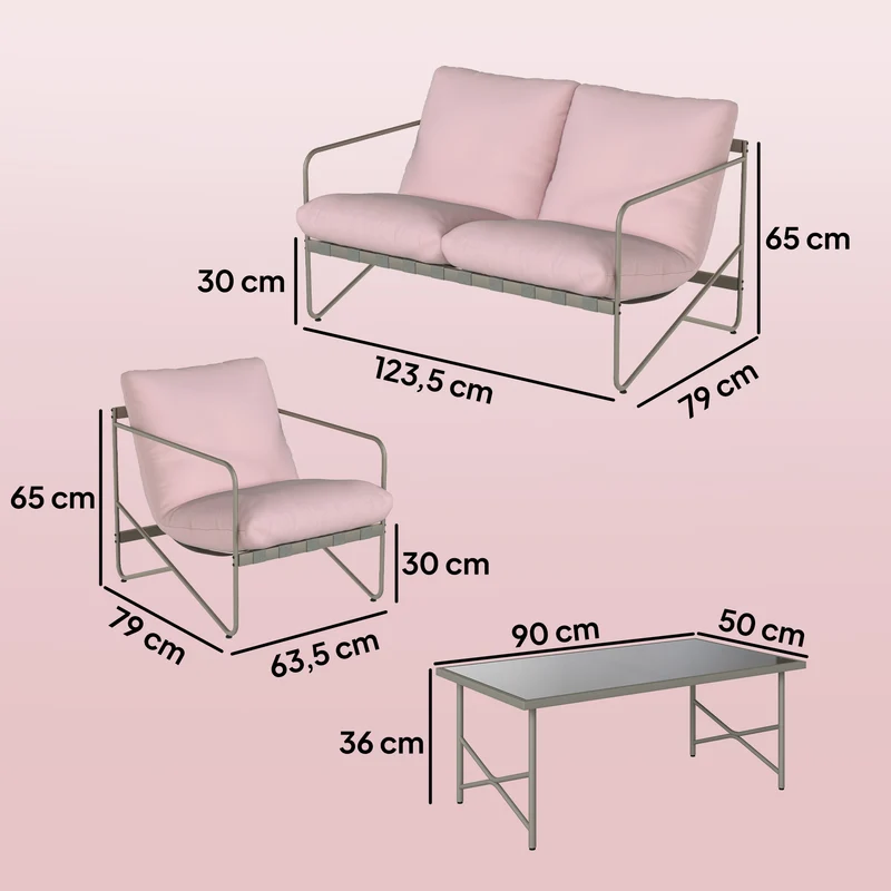 Outsunny Conjunto De Jardín Exterior De 4 Piezas Con Cojines Gruesos Rosa
