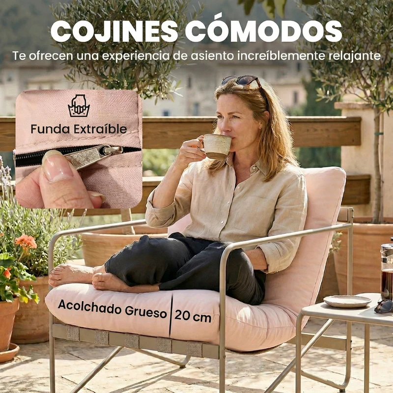 Outsunny Conjunto De Jardín Exterior De 4 Piezas Con Cojines Gruesos Rosa