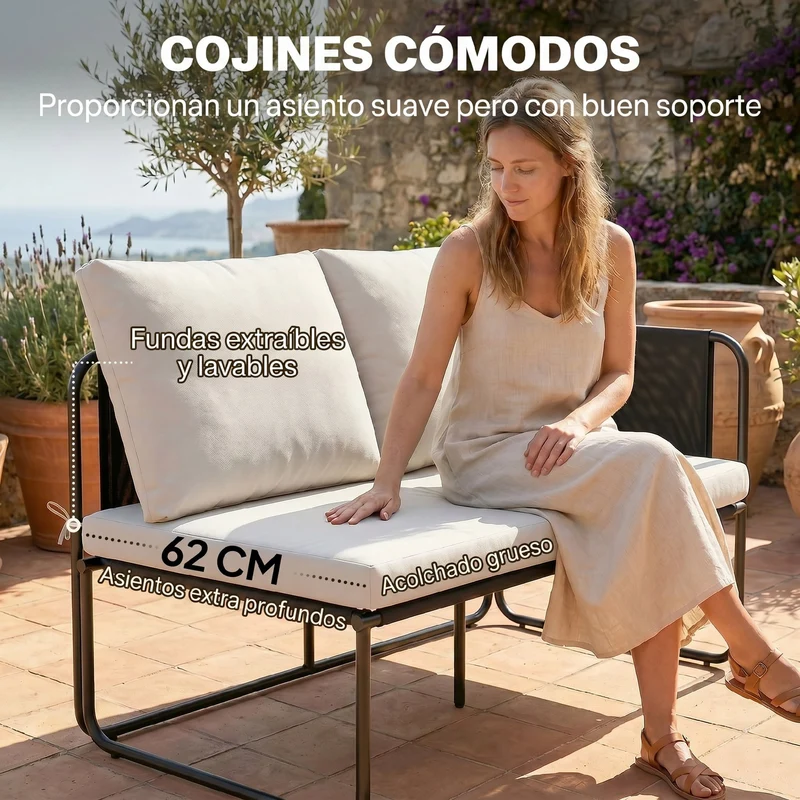 Outsunny Conjunto Jardín Exterior De 4 Piezas 2 Mesas De Vidrio 2 Sofás Cojines