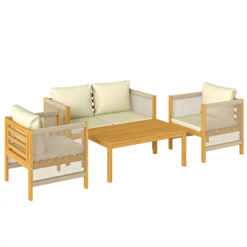 Outsunny Conjunto De Jardín Exterior De 4 Piezas Con Cojines Natural Y Beige