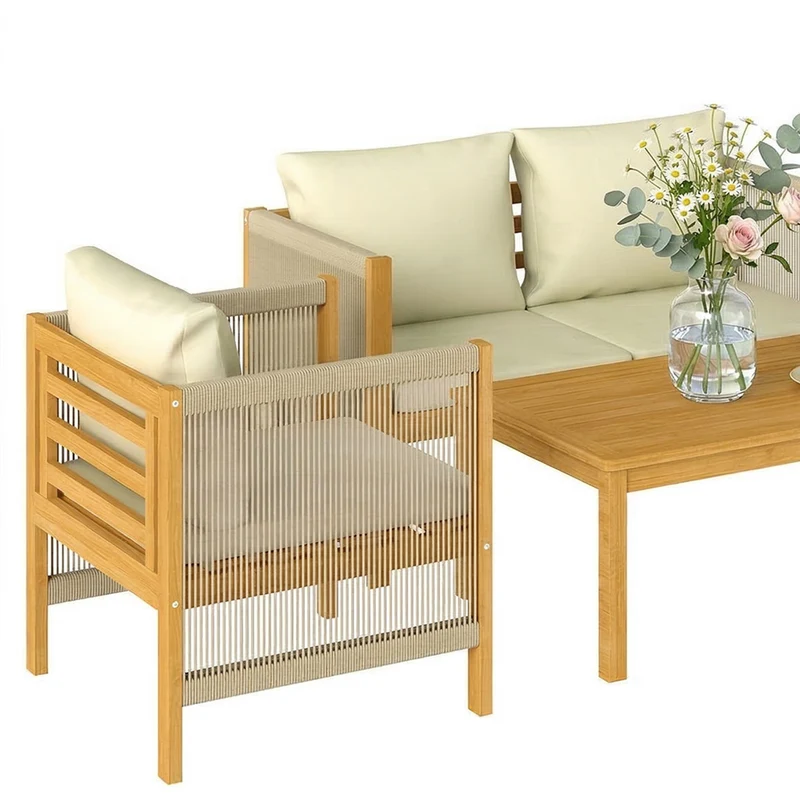 Outsunny Conjunto De Jardín Exterior De 4 Piezas Con Cojines Natural Y Beige