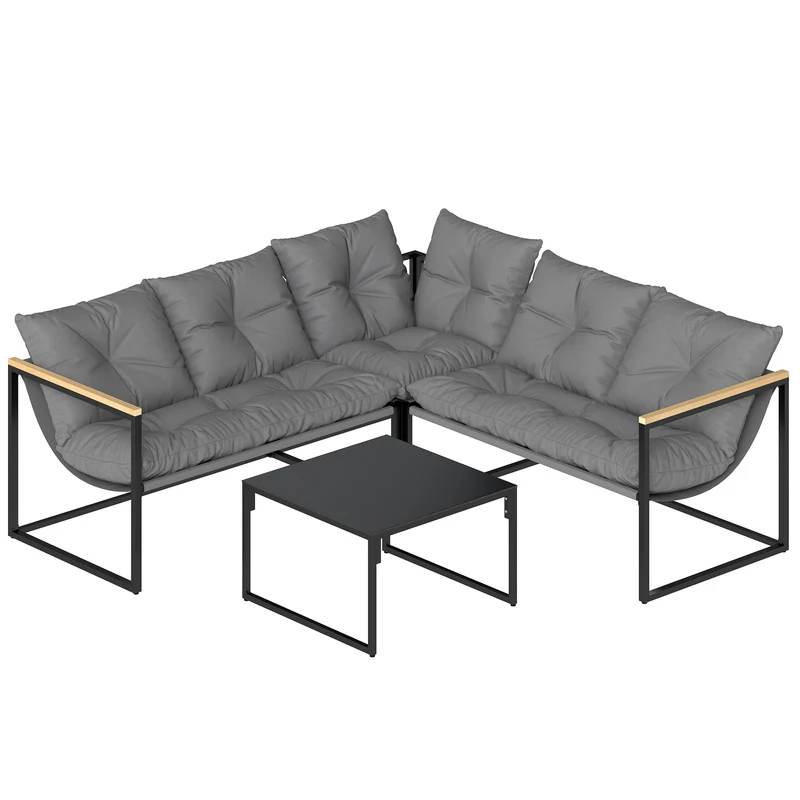 Outsunny Conjunto De Jardín Exterior De 4 Piezas En Forma De L Con Cojines Gris
