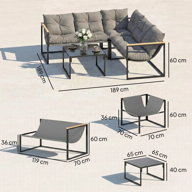 Outsunny Conjunto De Jardín Exterior De 4 Piezas En Forma De L Con Cojines Gris
