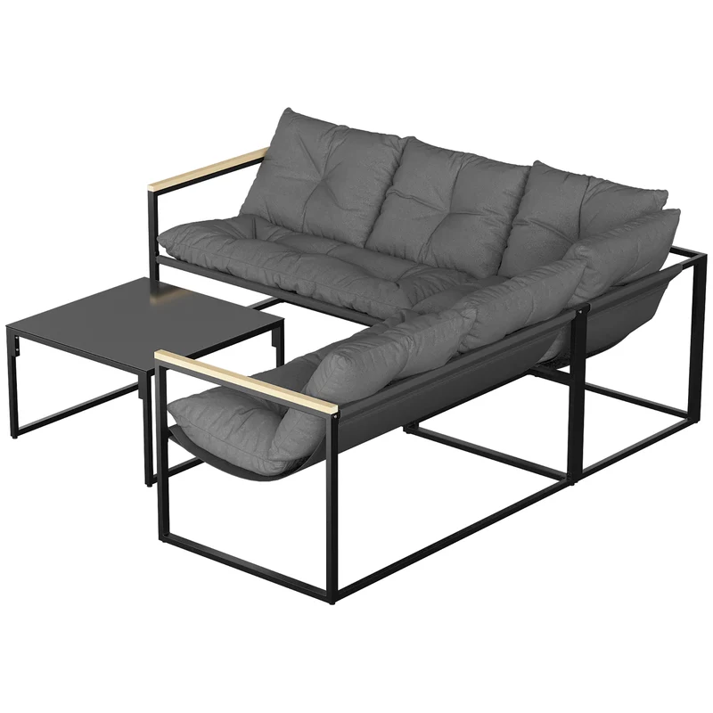 Outsunny Conjunto De Jardín Exterior De 4 Piezas En Forma De L Con Cojines Gris