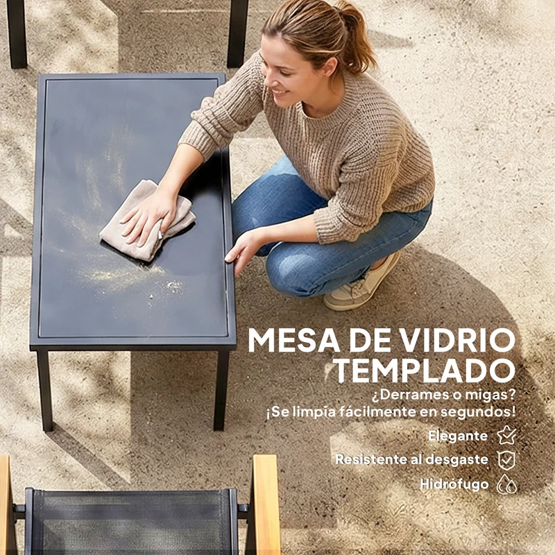Outsunny Juego Jardín Exterior De 4 Piezas Tela Textilene Mesa De Cristal Negro