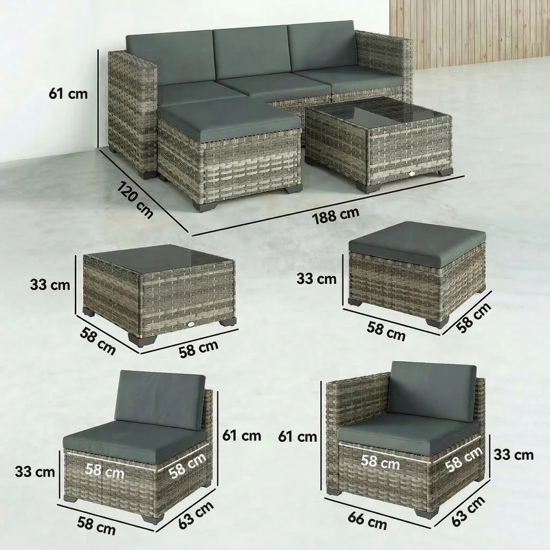 Outsunny Conjunto Muebles Jardín Exterior De Ratán 5 Piezas Cojines Gris Oscuro