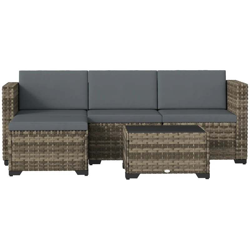 Outsunny Conjunto Muebles Jardín Exterior De Ratán 5 Piezas Cojines Gris Oscuro