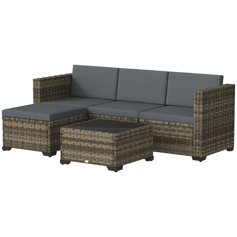 Outsunny Conjunto Muebles Jardín Exterior De Ratán 5 Piezas Cojines Gris Oscuro