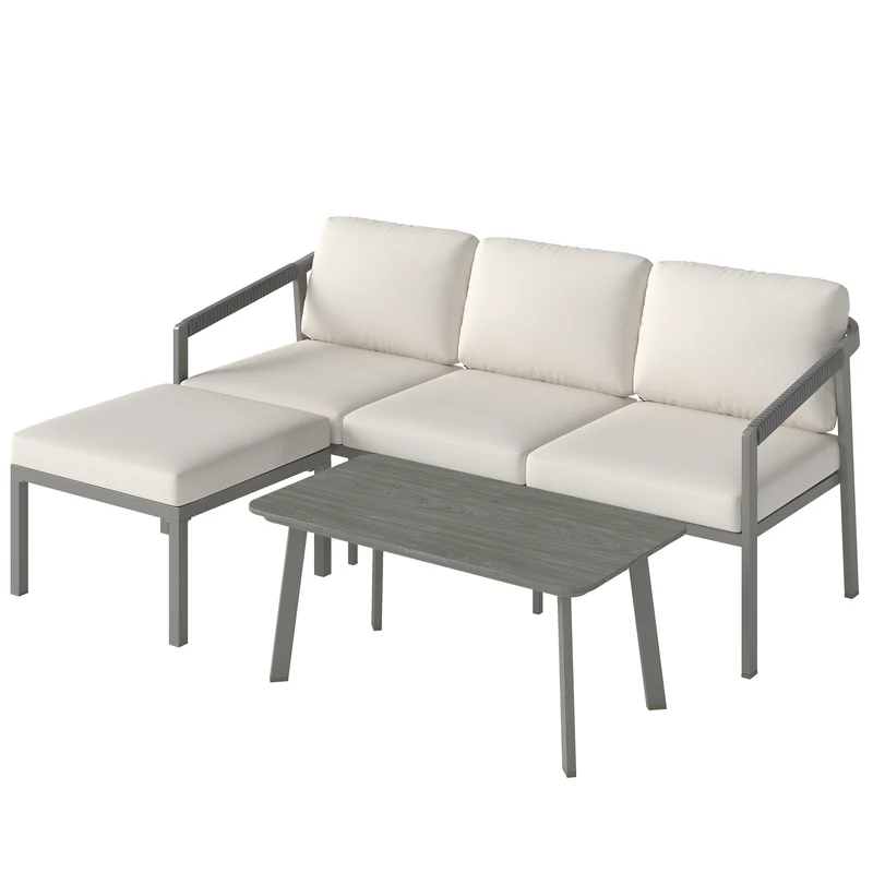 Outsunny Conjunto De Jardín Exterior De 3 Piezas En Forma De L Marrón Y Beige