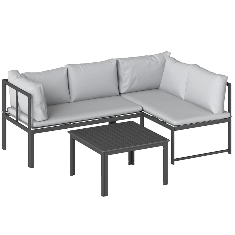 Outsunny Conjunto De Jardín Exterior De 3 Piezas En Forma De L Con Cojines Gris