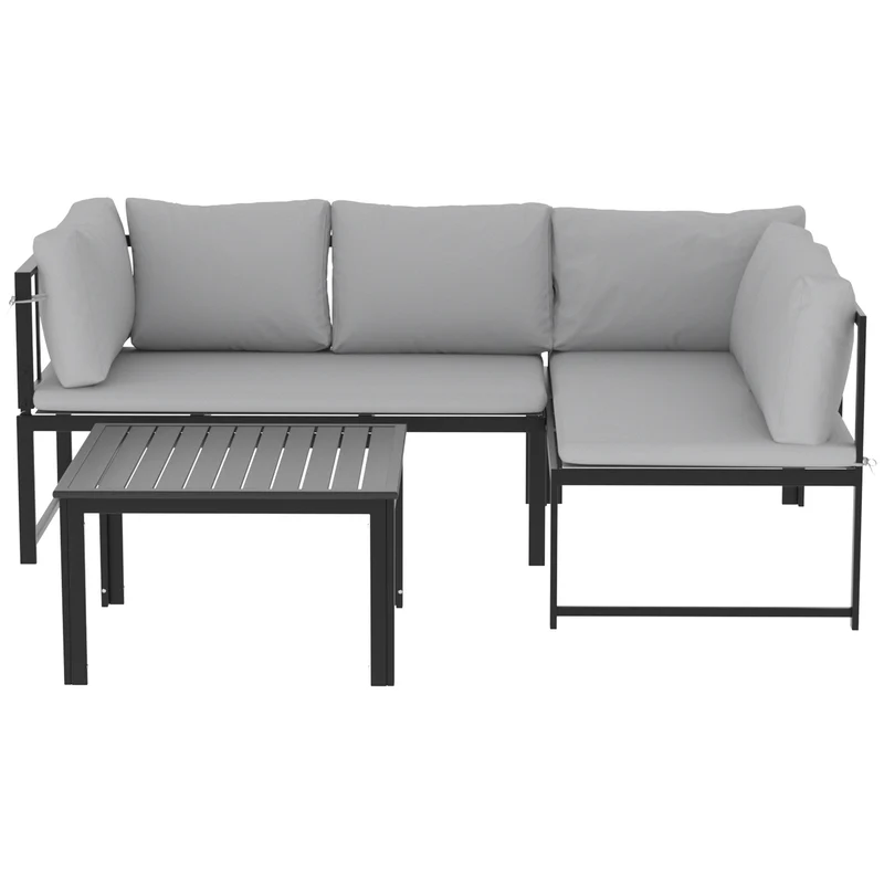 Outsunny Conjunto De Jardín Exterior De 3 Piezas En Forma De L Con Cojines Gris